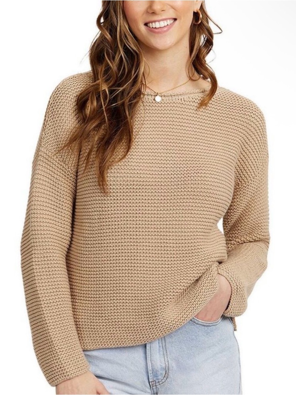 Sh*t That I Knit STIK Scotia Boat Neck High Low Pima Cotton Tan Sweater Small